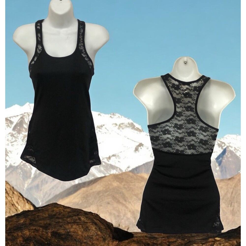 Chebery Black‎ lace trimmed Stretchy tank top Women’s Size M Medium